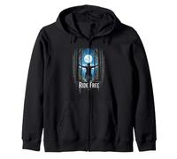 RIDE FREE Biker Silhouette Against Full Moon Zip Hoodie