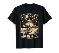 Ride Free Live By Faith Motorcycle Cross Value Graphic T-Shirt