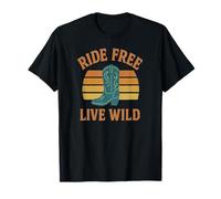 Ride Free Live Wild Cowboy Boot Retro T-Shirt