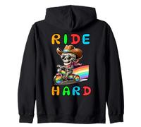 Ride Hard Rainbow Skeleton Trike - Funny LGBTQ Pride Design Zip Hoodie