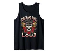 Ride Hard Rock Loud Skull with Rose Biker Thunder Graphic Tank Top