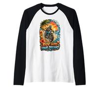 Ride Into Your Dreams Tropical Motorcycle Rider Sunset Raglan Baseball Tee