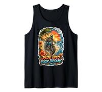 Ride Into Your Dreams Tropical Motorcycle Rider Sunset Tank Top