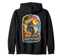 Ride Into Your Dreams Tropical Motorcycle Rider Sunset Zip Hoodie