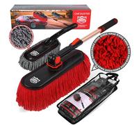 RIDE KINGS Car Duster Exterior Scratch Free,Car Dust Brush with Extendable Telescoping Handle to Remove Dust Pollen,Duster for Car,Truck,RV and Motorcycle,Large Car Mop Duster Head, Wax Cotton Hair