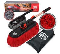 RIDE KINGS Car Duster Exterior Scratch Free,Car Dust Brush with Extendable Telescoping Handle to Remove Dust Pollen,Duster for Car,Truck,RV and Motorcycle,Large Car Mop Duster Head, Wax Cotton Hair