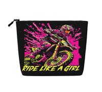 Ride Like a Girl Motocross Dirt Bikes Makeup Bags Travel Makeup Pouch Zipper Cosmetic Bag for Women