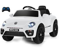 Ride on Car, 12V Licensed Beetle Battery Powered Vehicle w/Remote Control, Spring Suspension, Lights, USB, Horn, Music, 4 Wheeler for Boy Girl Gift, Electric Car for Kids (White)