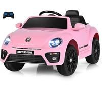 Ride on Car, 12V Licensed Beetle Battery Powered Vehicle w/Remote Control, Spring Suspension, Lights, USB, Horn, Music, 4 Wheeler for Boy Girl Gift, Electric Car for Kids (Pink)
