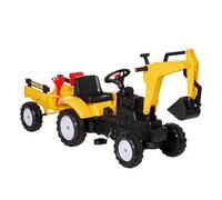 Ride-On Digger Pedal Car Yellow Steel 163x42x71cm Detachable Trailer &Horn Toy
