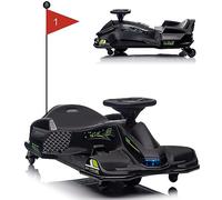 Ride on Drift Kart for Kids, 24v Electric Go Kart with 180w Brushless Motors, Up to 7.5 Mph Variable Speed Battery Powered Outdoor Ride on Toy with LED Light Soft Start for Kids 8-12, Black