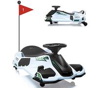 Ride on Drift Kart for Kids, 24v Electric Go Kart with 180w Brushless Motors, Up to 7.5 Mph Variable Speed Battery Powered Outdoor Ride on Toy with LED Light Soft Start for Kids 8-12, White