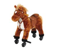 Homcom Kids Walking Horse Wooden Action Pony Wheeled Rocking Horse Plush Toy In Brown Brown