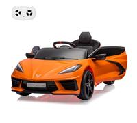 Ride on Sports Car 12V Battery Powered Car for Kids Licensed Corvette Toddles Electric Car Toy with Remote Control, Visual Dashboard, Music, LED Lights, Gifts for Boys Girls, Orange