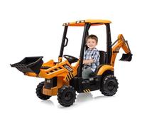 Ride on Tractor for Kids, 4-in-1 Kids Ride on Excavator with 12V Motor, Adjustable Shovel Bucket, Pretend Play Construction Truck with Detachable Roof, Bulldozer, Control Handle for 3+ Years Old