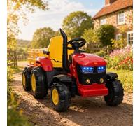 Ride on Tractor with Detachable Trailer, 12v Kid‘s Electric Vehicles with MP3 Function, 7-LED Headlight, Remote Control, Ride on Car Gifts with EVA Tires, Horn, 2x35W Motors for Kids 3+, Red