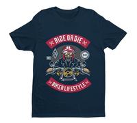 Ride Or Die, Motorcycle Lifestyle - Biker - Funny Graphic Men's T-Shirt - Casual Printed Tee - Great Gift for Dad, Husband or Brother - Blue - L