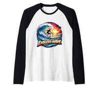 Ride The Endless Wave Surfing Funny Surfer Quote Surfboard Raglan Baseball Tee