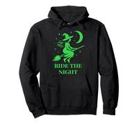 Ride the Night Witchcore Costume Green Witch Broom Design Pullover Hoodie