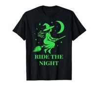 Ride The Night Witchcore Costume Green Witch Broom Design T-Shirt