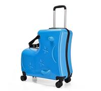 Ride the Suitcase - Password Lock Suitcase with Seat | Travel Luggage for Toddlers, Quiet 20 Inch Suitcase Wheels, Safety Belts, Handlebar, Pedals 6, Lake Blue, Consulte la descripción, See