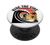 Ride the Vibe Shirt Cool Retro Surf Wave Sunset Graphic Tee PopSockets Adhesive PopGrip