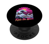 Ride The Wave Retro Japanese Surf Sunset PopSockets Adhesive PopGrip