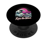 Ride The Wave Retro Japanese Surf Sunset PopSockets Adhesive PopGrip