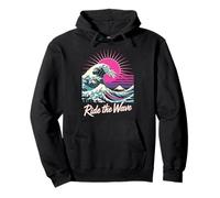 Ride The Wave Retro Japanese Surf Sunset Pullover Hoodie