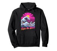 Ride The Wave Retro Japanese Surf Sunset Pullover Hoodie