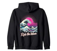 Ride The Wave Retro Japanese Surf Sunset Zip Hoodie