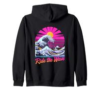 Ride The Wave Retro Japanese Surf Sunset Zip Hoodie