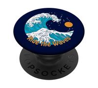 Ride The Wave Retro Traditional Tattoo Art Beach Sunrise PopSockets Adhesive PopGrip