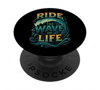 Ride the Wave Surfing Ocean Quote Motivational Beach Surfer PopSockets Adhesive PopGrip