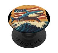 Ride the Wave with this Cool Shark and America Flag PopSockets Adhesive PopGrip