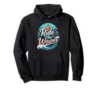 Ride The Waves Retro Surf Theme Pullover Hoodie