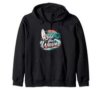 Ride The Waves Retro Surf Theme Zip Hoodie