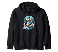 Ride The Waves Retro Surf Theme Zip Hoodie