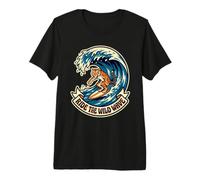 Ride The Wild Wave Surfboard Illustration Tiger Surfing Art Premium T-Shirt