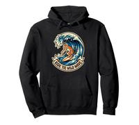 Ride The Wild Wave Surfboard Illustration Tiger Surfing Art Pullover Hoodie