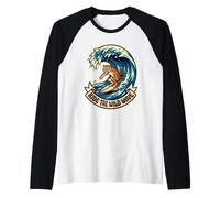 Ride The Wild Wave Surfboard Illustration Tiger Surfing Art Raglan Baseball Tee