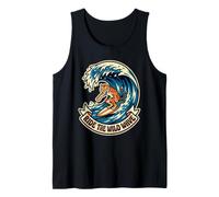 Ride The Wild Wave Surfboard Illustration Tiger Surfing Art Tank Top