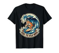 Ride The Wild Wave Surfboard Illustration Tiger Surfing Art Value Graphic T-Shirt
