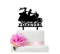 Ride with Me Forever Motorcycle Wedding Cake Topper, Funny Bride and Groom with Motorbike Cake Topper for Wedding Engagement Bridal Shower Party Decoration
