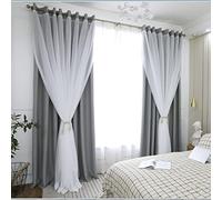 Rideaux occultants double couche avec superposition de tulle blanc, élégants rideaux pour le salon et la chambre de fille
