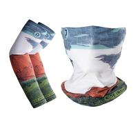 RIDEIRON Motorcycle Face Mask + Cooling Arm Warmers Set, UPF 50+ & Ventilation Complete Set for Summer, Many Different Designs for Motorcycle, Bicycle, Fishing, Hiking, Skiing (Size L)