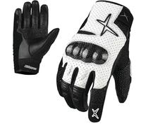 RideMaxx Premium Leather Motorbike Gloves Summer Motorcycle Gloves Touch Screen Racing Riding ATV Riding Cycling Gloves White XL