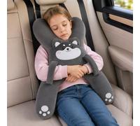 Ridenuzzle Kids Car Travel Pillow, H-Shaped for Neck & Back Support，Dog | Ergonomic Head Support, Breathable Comfortable, Hand Loops & Seat Belt Slot, Machine Washable, For Road Trip Truck Suv Train