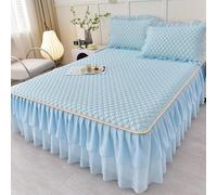 RIDEONMOP Quilted Washable Cotton Summer Bedspread Set with Pillow Cases, Decorative Luxury Bed Coverlet with Lace Skirt, Breathable Naturally Cooling Latex Mattress Cover,Light blue B,150cmx200cm