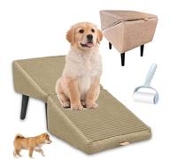 RIDEONMOP Split Ottoman Dog Ramp, All-in-One Lightweight Folding Dog Stairs, 2 in 1 Pet Steps Large and Small Dogs, Dual-Purpose Pet Ramps Stairs for Couch, Bed,Khaki (Cotton and Linen)